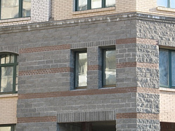 Облицовочный бетонный камень угловой Меликонполар СКЦ 2Л-9 красный 3%, 380*120(190)*140 мм