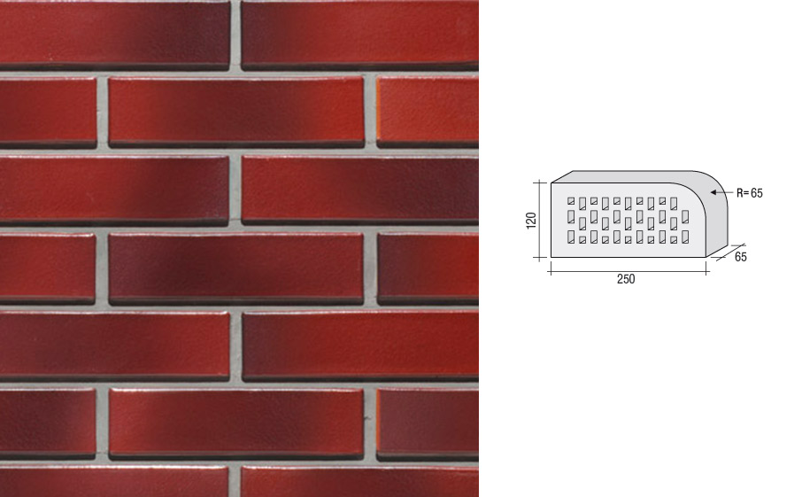 Кирпич клинкерный пустотелый LHL Klinkier i AKA (CRH) LUNA фасонный QW1, 250*120*65 мм