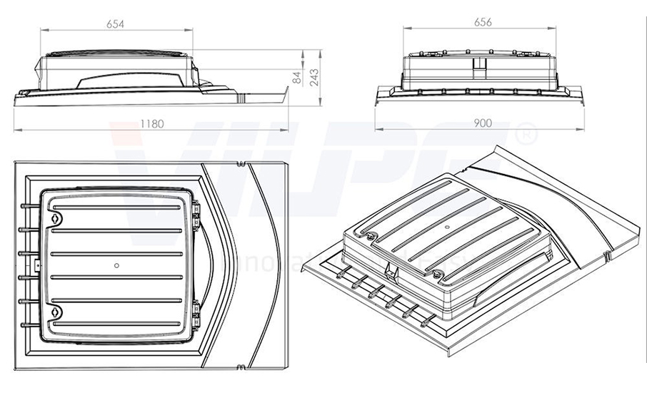Кровельный люк UNIROOF 1180*900*243 мм, светло-серый
