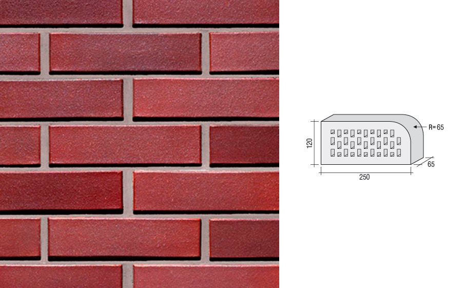 Кирпич клинкерный пустотелый LHL Klinkier i AKA (CRH) RUBIN CIENIOWANY фасонный QW1, 250*120*65 мм