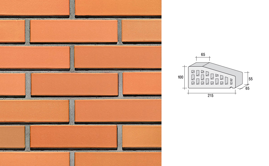 Кирпич клинкерный пустотелый LHL Klinkier i AKA (CRH) OCHRA фасонный P-1 PERFOROWANA, 250*120*65 мм