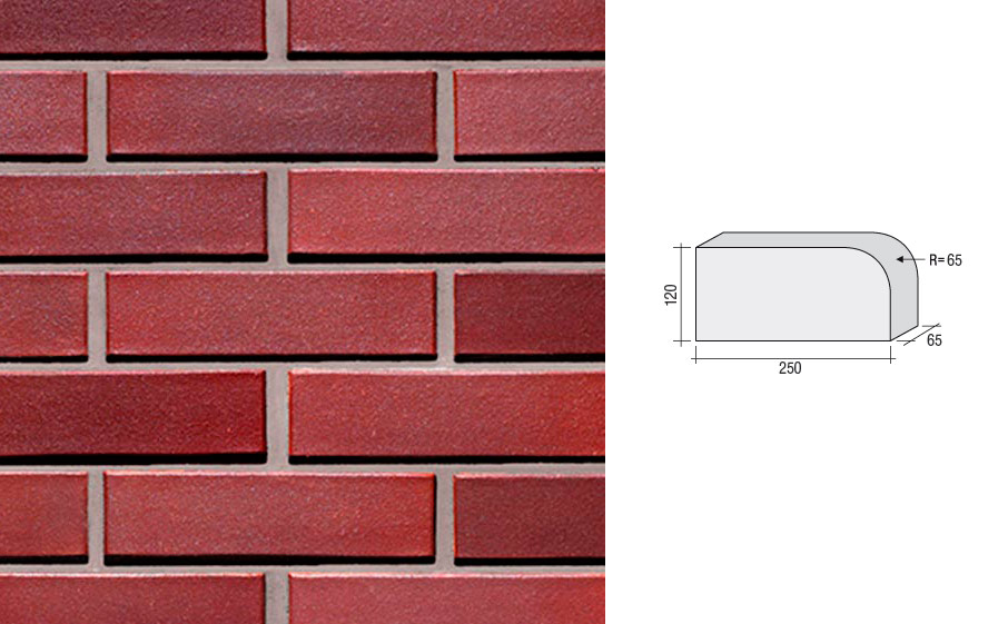 Кирпич клинкерный полнотелый LHL Klinkier i AKA (CRH) RUBIN CIENIOWANY фасонный QW1, 250*120*65 мм