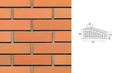 Кирпич клинкерный пустотелый LHL Klinkier i AKA (CRH) OCHRA фасонный P-1 PERFOROWANA, 250*120*65 мм